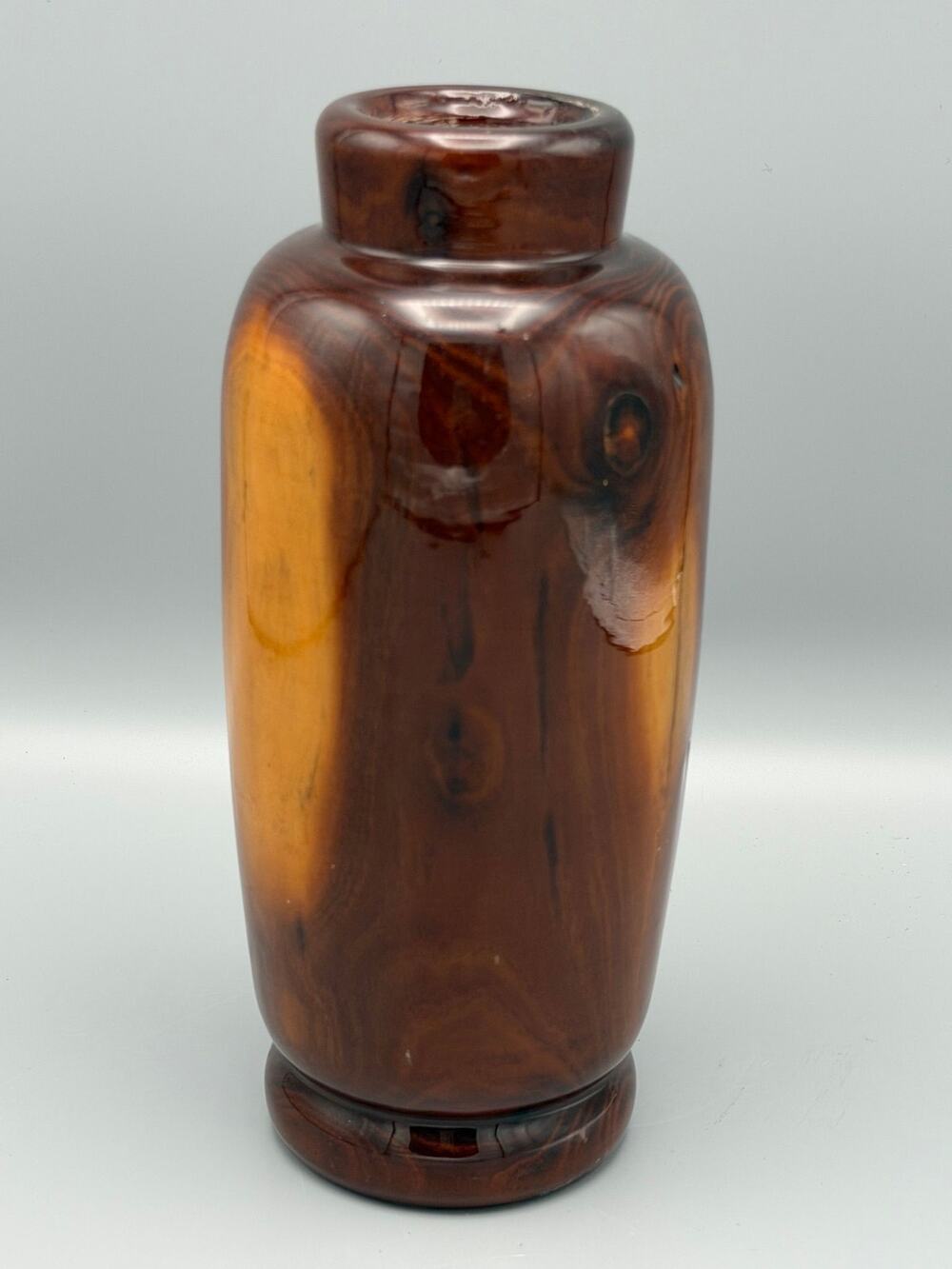 Vintage Hand Turned Wood Vase Burl Grain Studio Art Decorative Vessel